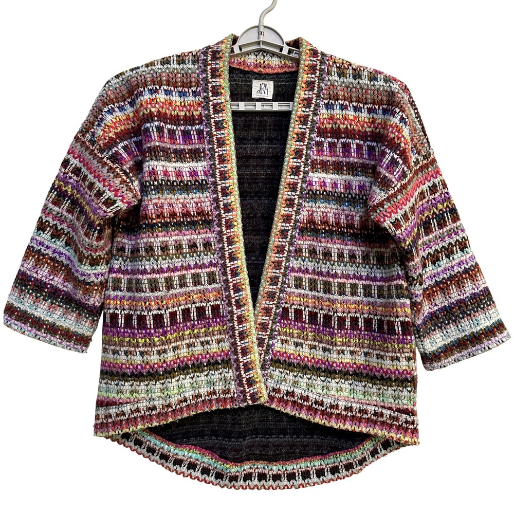 Anthropologie dRA Kimono Cardigan M Chunky Rainbow Boho Eclectic Folk Open Front - Picture 1 of 10